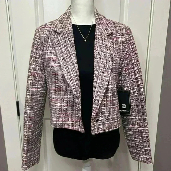 NWT BAGATELLE PLAID TWEED POLYESTER/WOOL LINED BLAZER SIZE MEDIUM - Picture 3 of 12